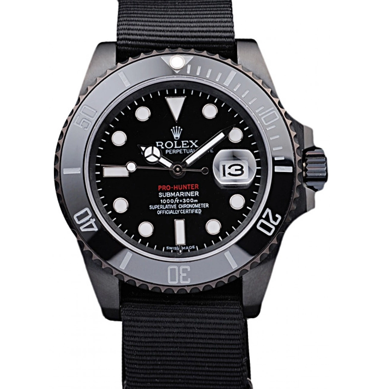 Aaa replica watch Submariner Fabric Black Black Rolex Dial Swiss Strap Pro-Hunter 0707